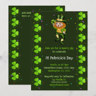 Leprechaun jig lucky shamrock Irish Clover party Kaart