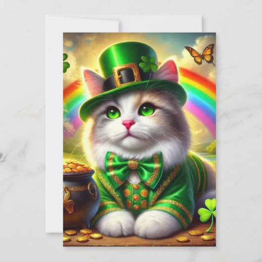 Leprechaun Kat St. Patrick's Day Platte Feestdag K Feestdagenkaart (Voorkant)