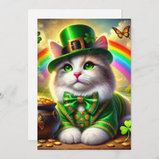 Leprechaun Kat St. Patrick's Day Platte Feestdag K Feestdagenkaart (Voorkant / Achterkant)