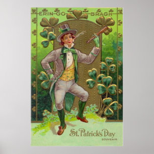 Leprechaun Klaver Kluppelstok Kleipijp Poster