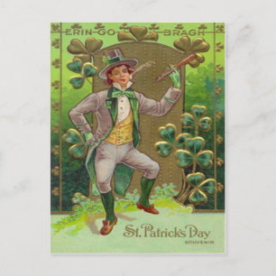 Leprechaun Klaver Knuppel Kleipijp Briefkaart