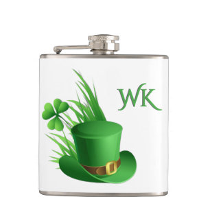  Leprechaun Klover Hoed in Gras Monogram  Heupfles