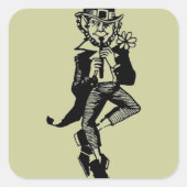 Leprechaun met Flute Vierkante Sticker (Voorkant)