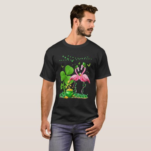 Leprechaun Pet Flamingo Shamrock St Patricks Day B T-shirt (Voorkant volledig)