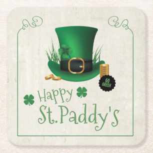 Leprechaun Pet Happy St. Paddy's ID636 Vierkante Kartonnen Onderzetter