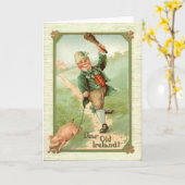  Leprechaun Pig Shillelagh St Patrick's Day Kaart (Gele Bloem)