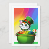 Leprechaun Rainbow Cat Feestdagenkaart (Voorkant / Achterkant)