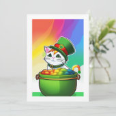 Leprechaun Rainbow Cat Feestdagenkaart (Staand voorkant)