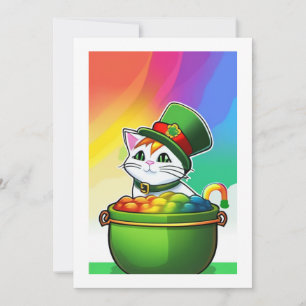 Leprechaun Rainbow Cat Feestdagenkaart