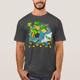 Leprechaun Riding Shark St T-shirt