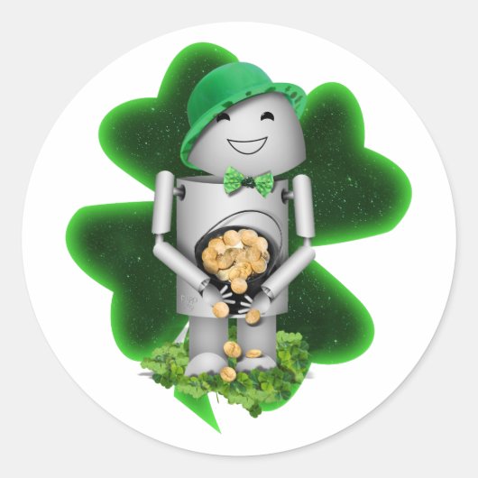 Leprechaun Robot St. Patrick's Day Ronde Sticker (Voorkant)