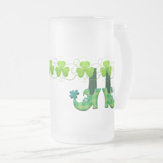 Leprechaun schetst St Patrick's Day Matglas Bierpul (Voorkant rechts)