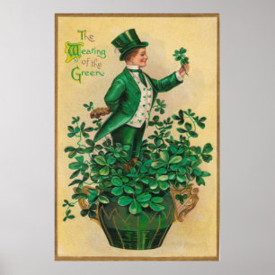 Leprechaun Shamrock Clay Pipe Harp van Erin Poster