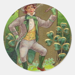 Leprechaun Shamrock Shillelagh Clay Pipe Ronde Sticker