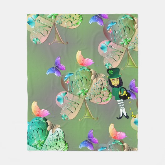 Leprechaun & Shamrocks Fleece Blanket (Voorkant)