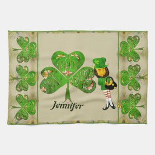 Leprechaun Shamrocks Grijs Theedoek