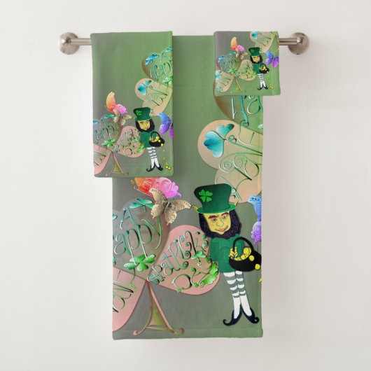 Leprechaun Shamrocks "Happy St. Patrick's" Bad Handdoek (Insitu)
