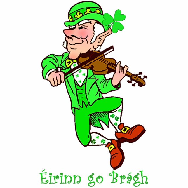 Leprechaun speelt fiddle sculptuur staand fotobeeldje  (Voorkant)