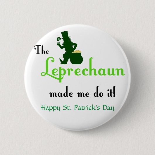 Leprechaun St Patrick's Day Buttonnen Ronde Button 5,7 Cm (Voorkant)