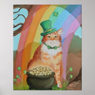 Leprechaun St. Patrick's Day Tabby Kat Muur Kunst Poster