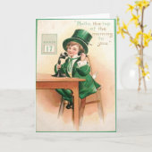 Leprechaun Telefoon St Patrick's Day Kaart (Gele Bloem)