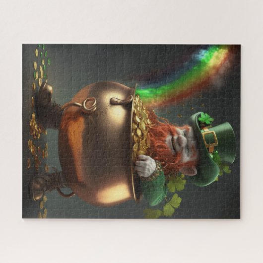 Leprechaun vindt goudkorst onder regenboog legpuzzel (Horizontaal)