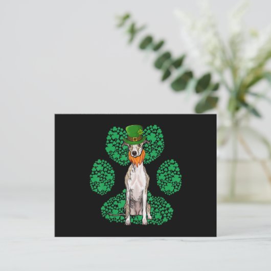Leprechaun Whippet St Patricks Day Shamrock Paw Briefkaart (Staand voorkant)