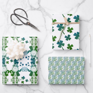 Leprechauns Geluks-Ierse 4 blad Klavers Inpakpapier Vel