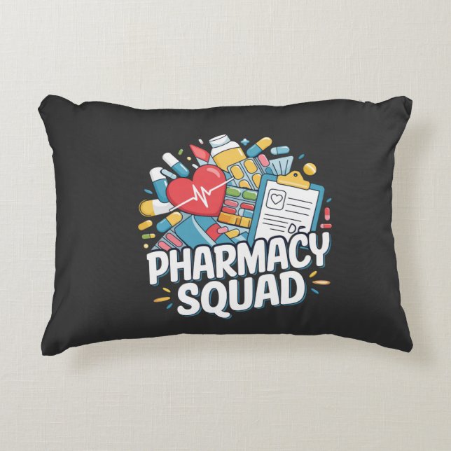 'L'équipe de pharmacie'. Coussin de décoration (Devant)