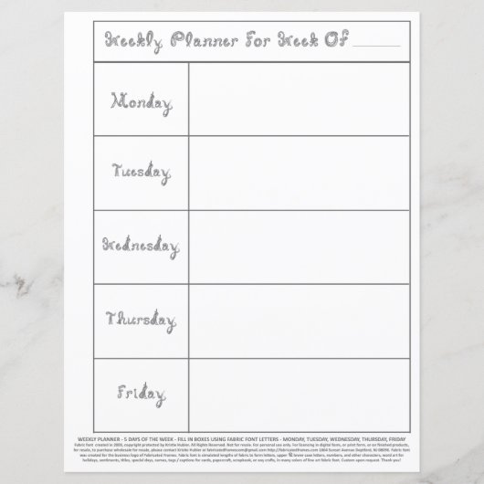 Leraar 5-daagse Week Lessen Plan Zilveren Stof Fon (Voorkant)