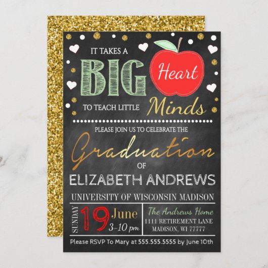 Leraar Afstuderen Chalkboard neemt een groot hart Kaart (Voorkant / Achterkant)