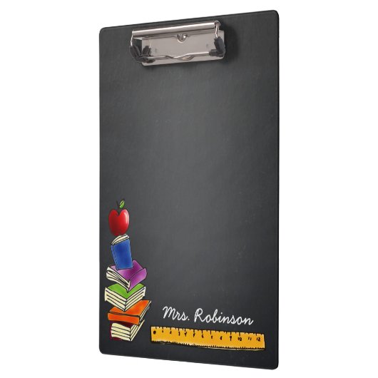 Leraar Apple Book Stack Chalkboard Monogram Naam Klembord