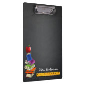 Leraar Apple Book Stack Chalkboard Monogram Naam Klembord (Rechts)