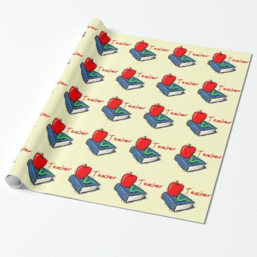 Leraar Apple Book Wrapping Paper Cadeaupapier (Uitgerold)
