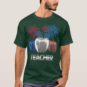 Leraar Apple Firework American Flag T-Shirt