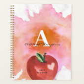 Leraar Apple Heart Monogram Naam Rood Roze Planner (Voorkant)