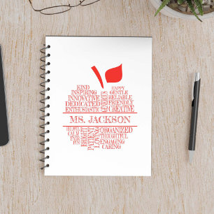 Leraar Apple Typografie Woordwolk Rood en Wit Notitieboek