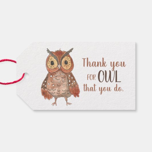 Leraar Appreciation Owl Dank u Cadeaulabel (Achterkant Horizontaal)