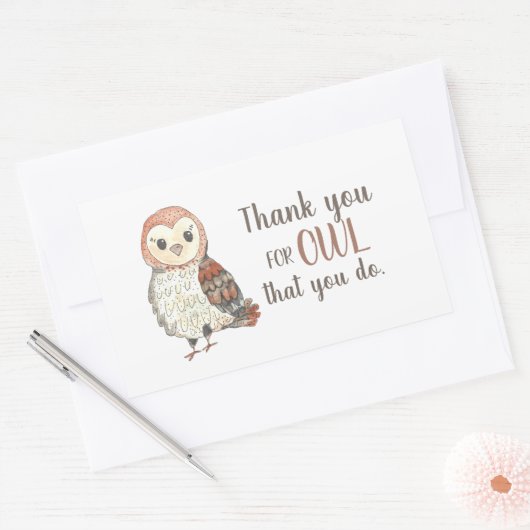 Leraar Appreciation Owl Dank u Rechthoekige Sticker (Envelop)