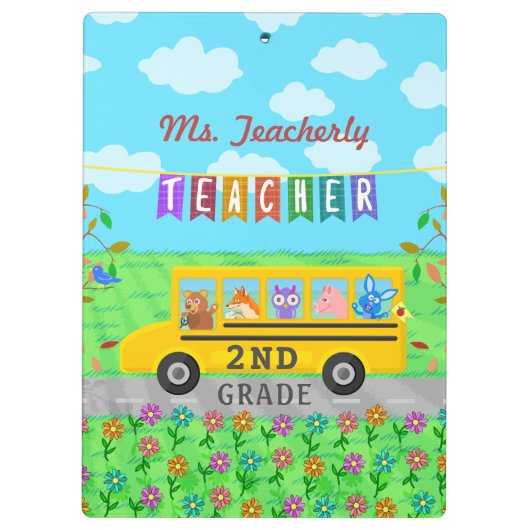 Leraar Bedankt Aangepaste naam | Cute bus Animals Klembord (Achterkant)