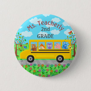 Leraar Bedankt Aangepaste naam   Cute bus Animals Ronde Button 5,7 Cm
