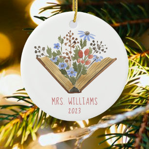 Leraar Bloemen Boeken Keramisch Ornament