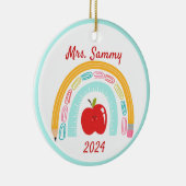 Leraar Boho Rainbow School Custom kerstcadeau Keramisch Ornament (Rechts)