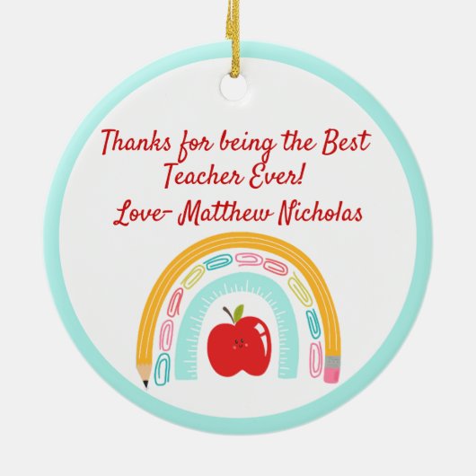 Leraar Boho Rainbow School Custom kerstcadeau Keramisch Ornament (Achterkant)