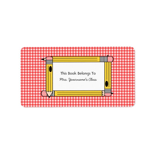 Leraar Bookplate - Rode Gingham & Gele Potloden Etiket (Voorkant)