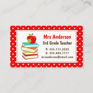 Leraar Bookworm Red Polka Dots Visitekaartje