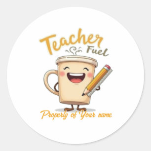 Leraar brandstof grappige koffie cup ontwerp ronde sticker