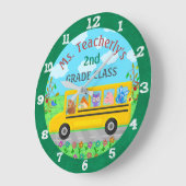 Leraar Classroom Cute Animals op Bus Custom Name Grote Klok (Hoek)