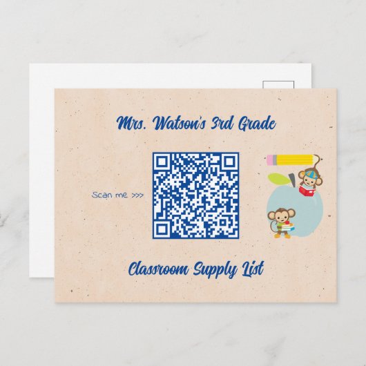Leraar Classroom Supply List QR-code Aangepast Briefkaart (Voorkant / Achterkant)