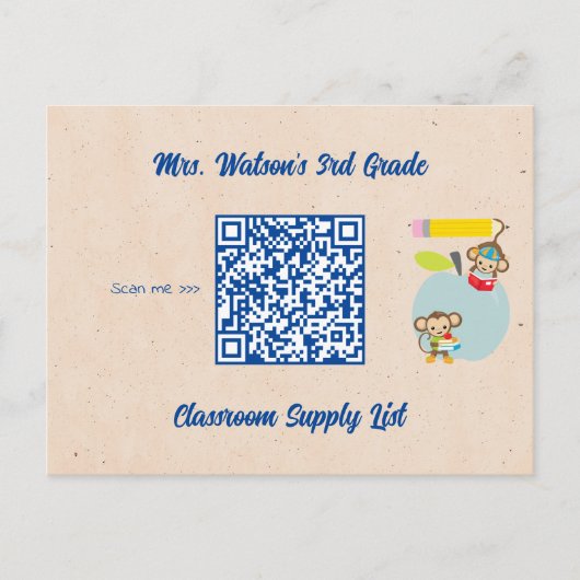 Leraar Classroom Supply List QR-code Aangepast Briefkaart (Voorkant)
